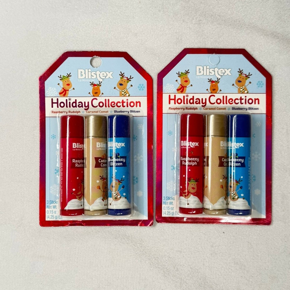 2X Blistex Holiday Collection Lip Moisturizer 3 Raspberry Caramel Blueberry New